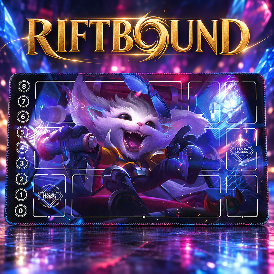 Gnar Riftbound playmat hero with artwork-matched stitched edges