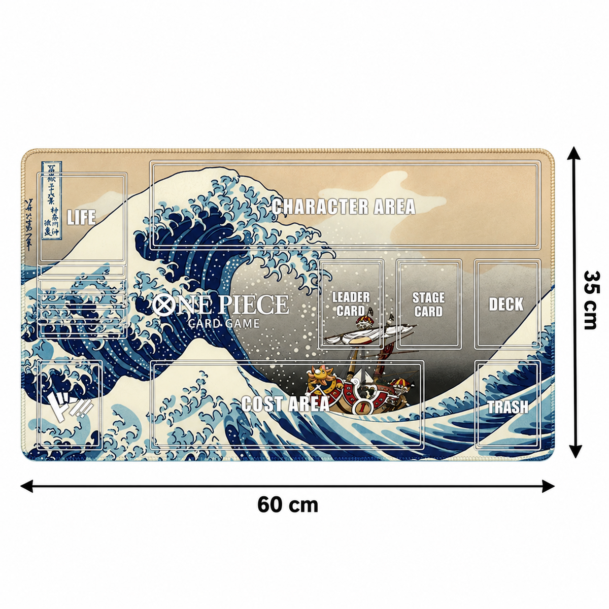 Great Wave Thousand Sunny One Piece playmat dimensions, 60 cm wide by 35 cm high