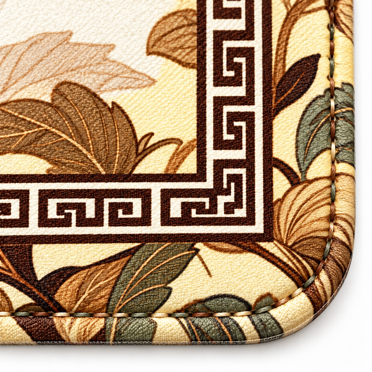 Heritage Garden Mahjong Mat — Birds, Florals & Charleston Rules — matching stitched-edge detail