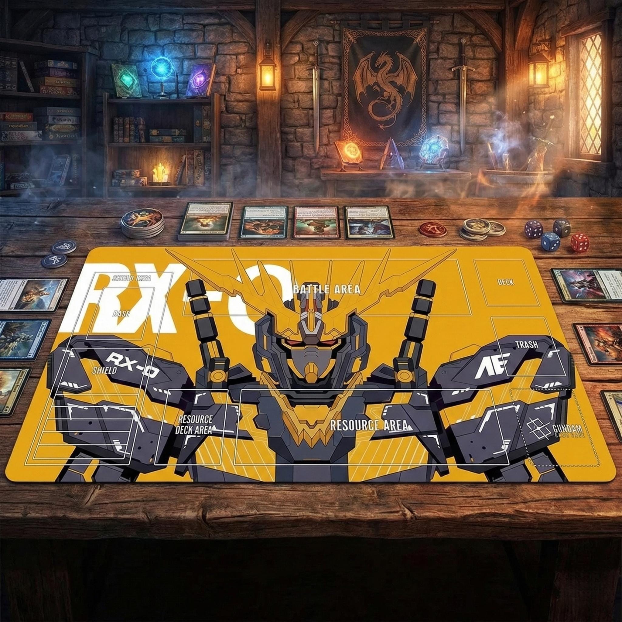 RX-0 TCG Gundam  Playmat, Mobile Suit Mecha Desk Mat, 24x14 inches Sci-Fi Robot Desk Pad
