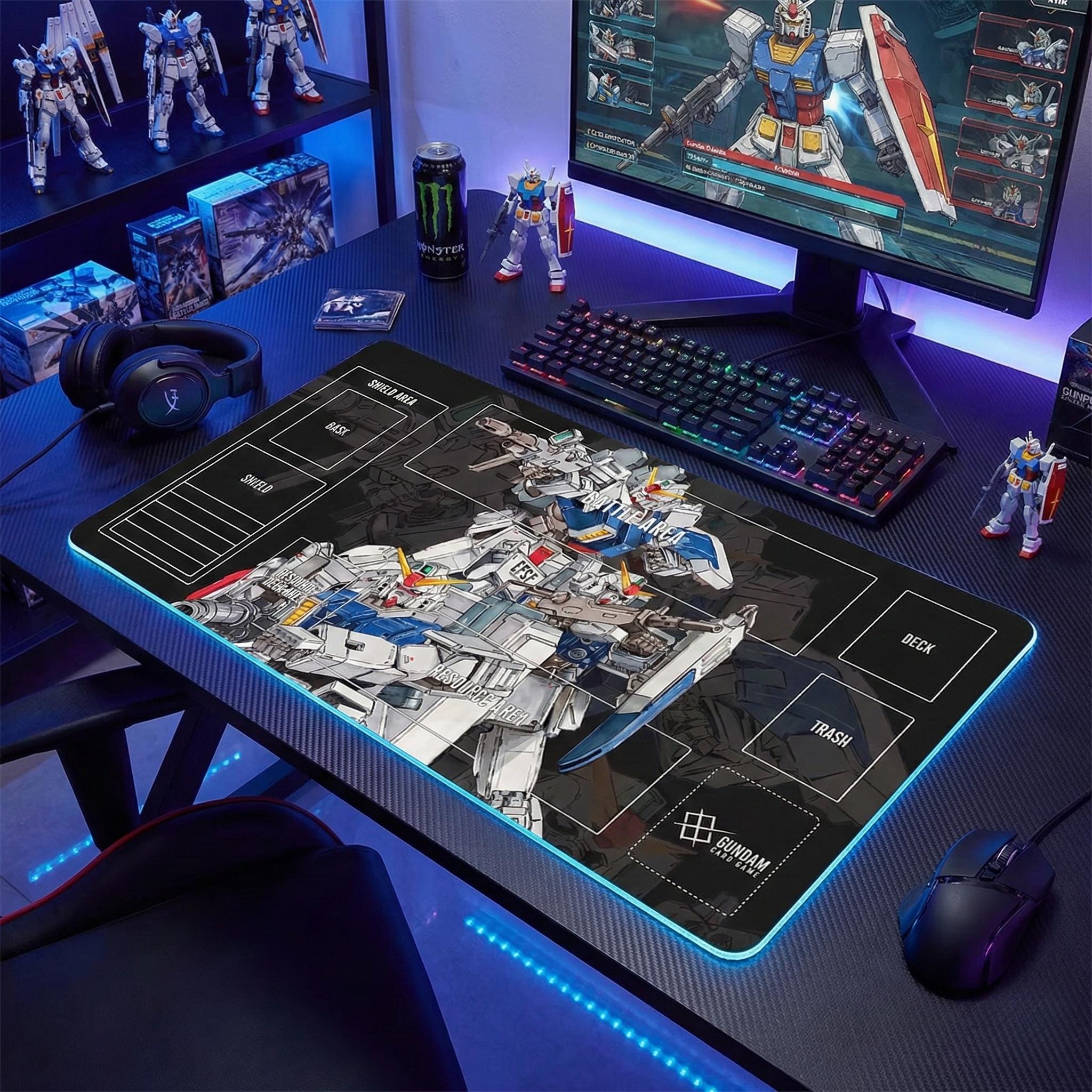 Gundam RX-79 Mecha Playmat, Card Game Desk Mat, 24x14 Inch Gaming Surface