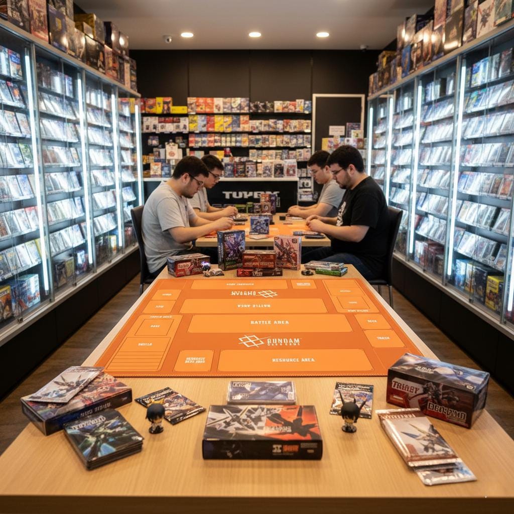 Duo Gundam Playmat | 2 Player TCG Battle Mat | Double Field Resource & Battle Zones | Two-Player Layout Orange | 60 X 60cm