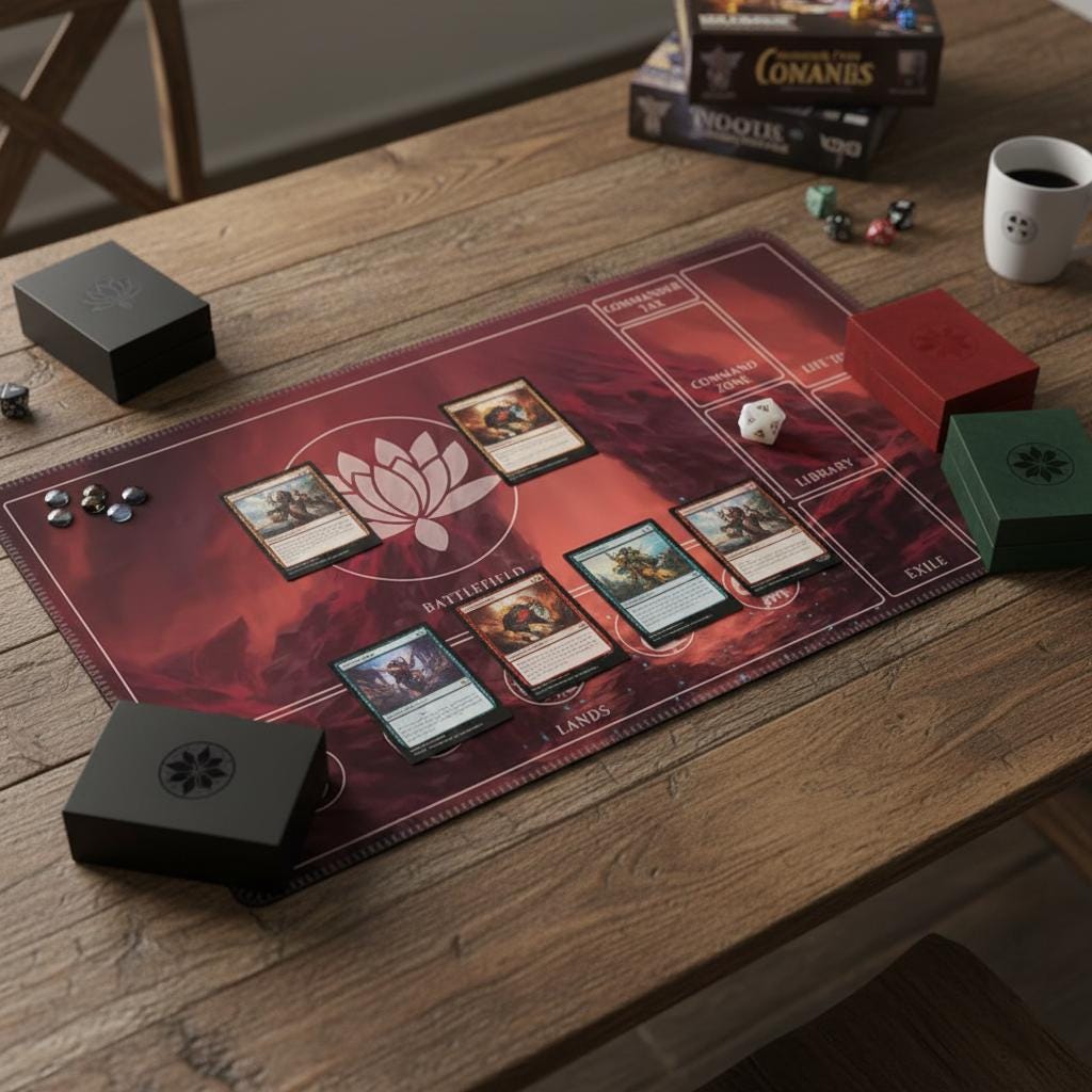MTG Playmat with Zones, Magic the Gathering Commander Mat, Zoned TCG Desk Mat, EDH Zoned