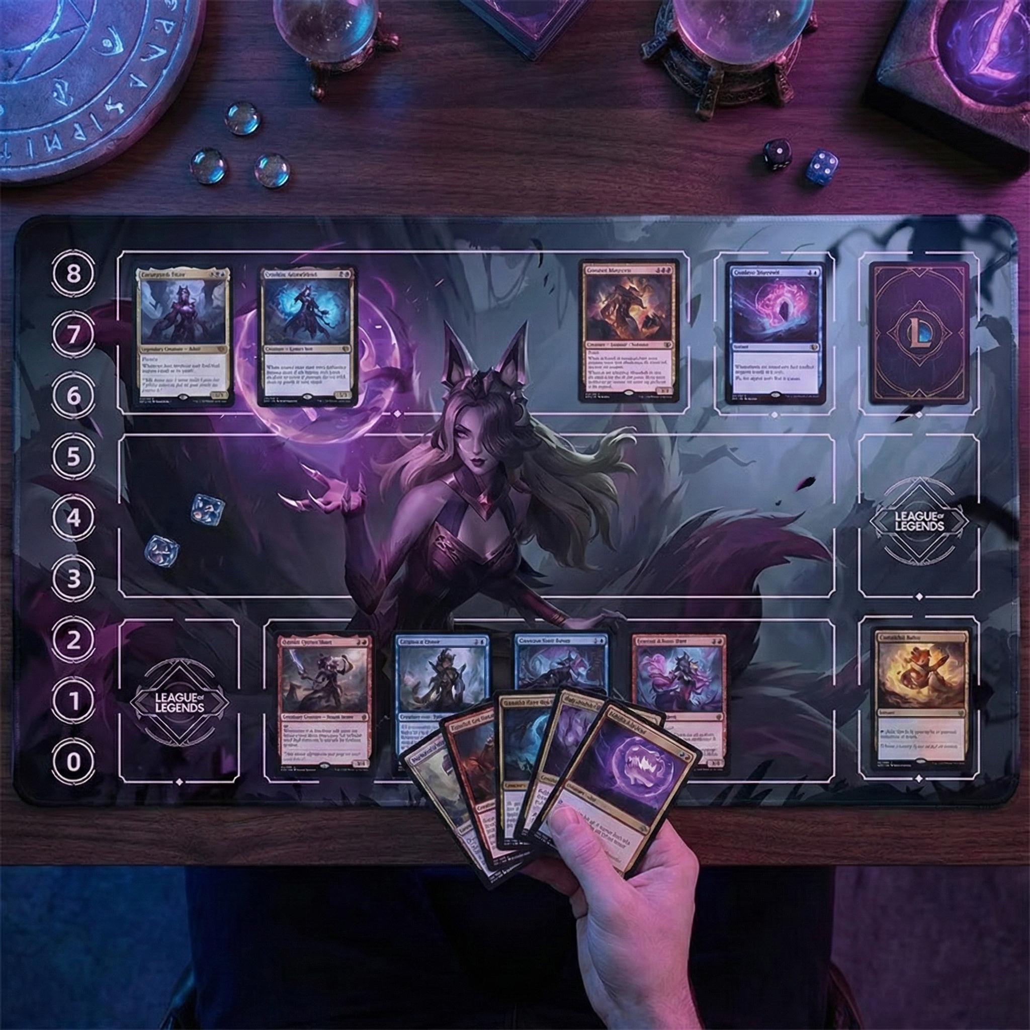 Ahri Arcana Riftbound LOL Playmat - League of Legends Inspired Trading Card Game - 24" x 14" inches (600 x 350 x 2 mm) Stitched Edges
