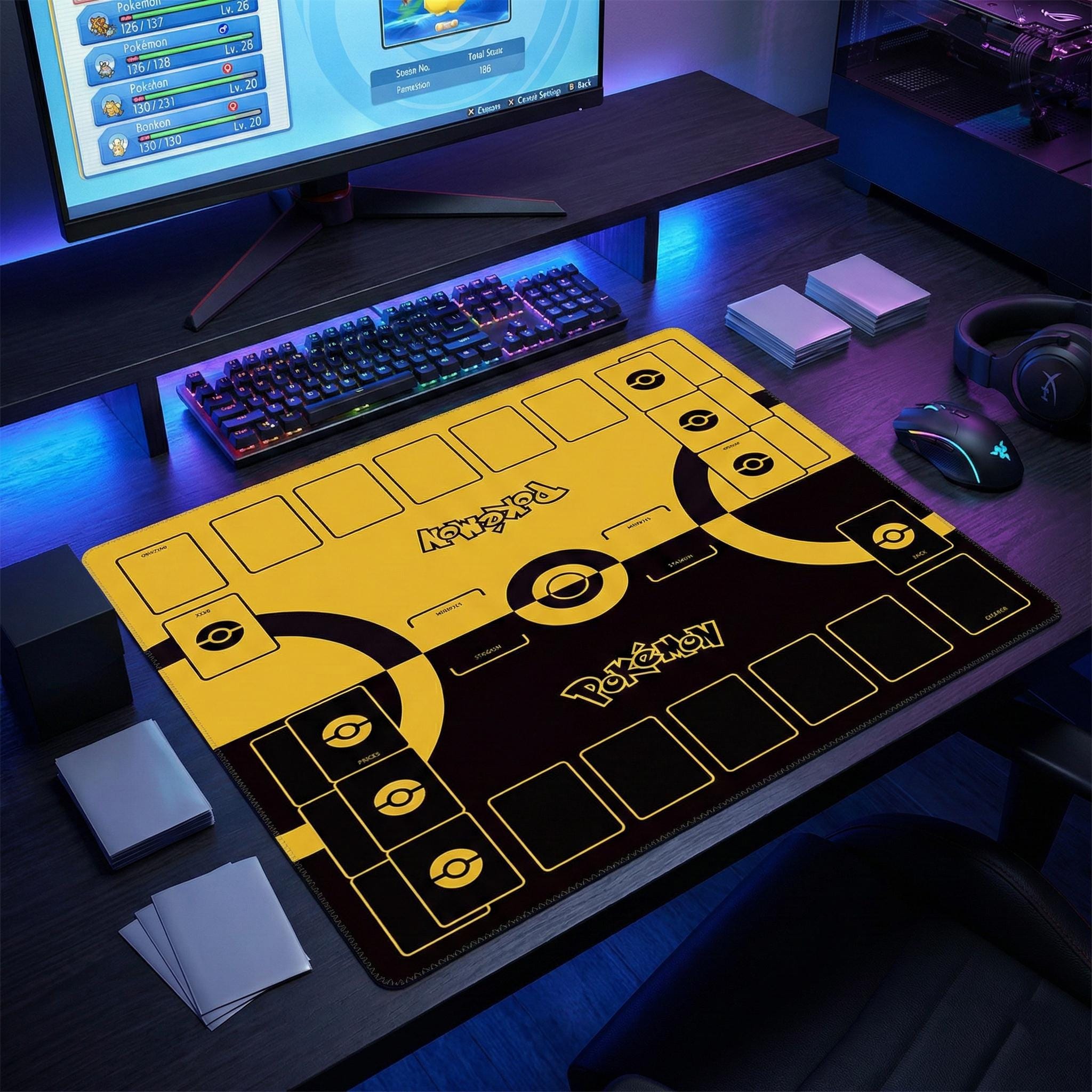 Two Player Pokemon Playmat | Duo PTC Battle Mat | Double Field Resource & Zones |  24 x 24 inches