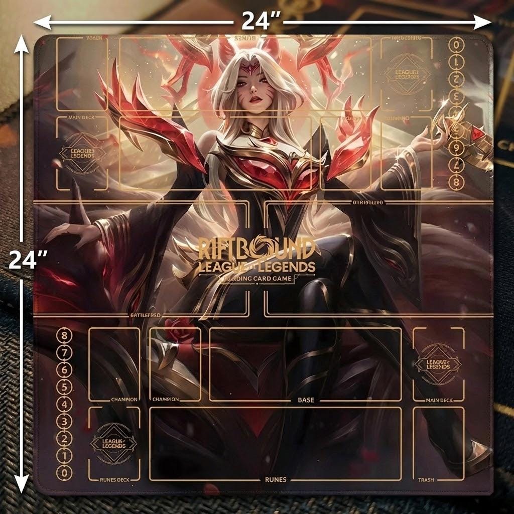 Ahri Riftbound Playmat Two Players - League of Legends Trading Card Game - Duo Zones Battlefield 24" x 24" inches (60x60 cm)