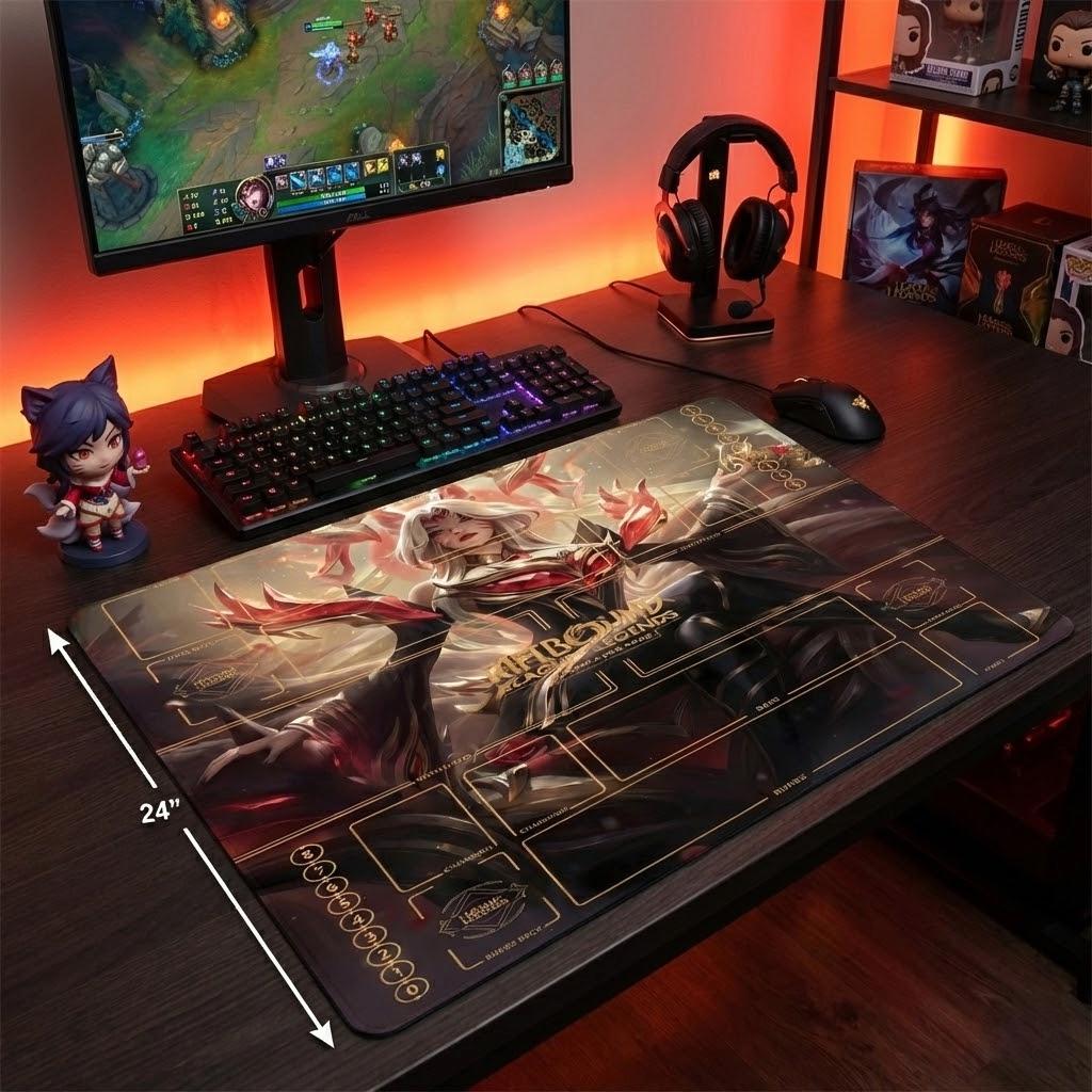 Ahri Riftbound Playmat Two Players - League of Legends Trading Card Game - Duo Zones Battlefield 24" x 24" inches (60x60 cm)