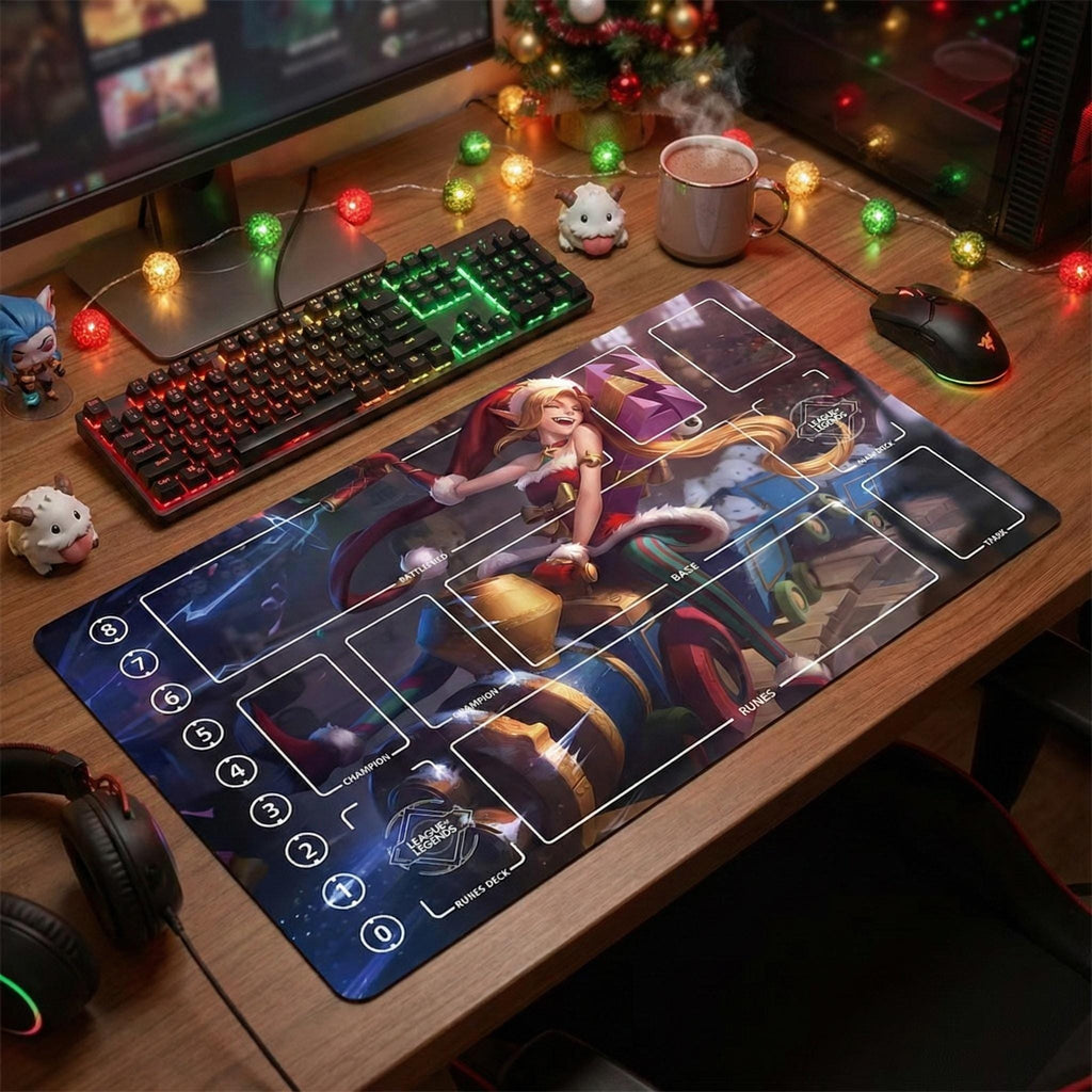 Jinx Ambitious Elf League of Legends Riftbound Playmat | LOL Trading Card Game Table Mat | Jinx Desk Mat | 24" x 14" inches Stitched Edges