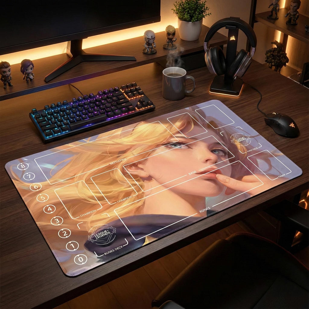 Lux Crownguard League of Legends Riftbound Playmat | Trading Card Game Pad | LOL Desk Mat | 24" x 14" inches Stitched Edges