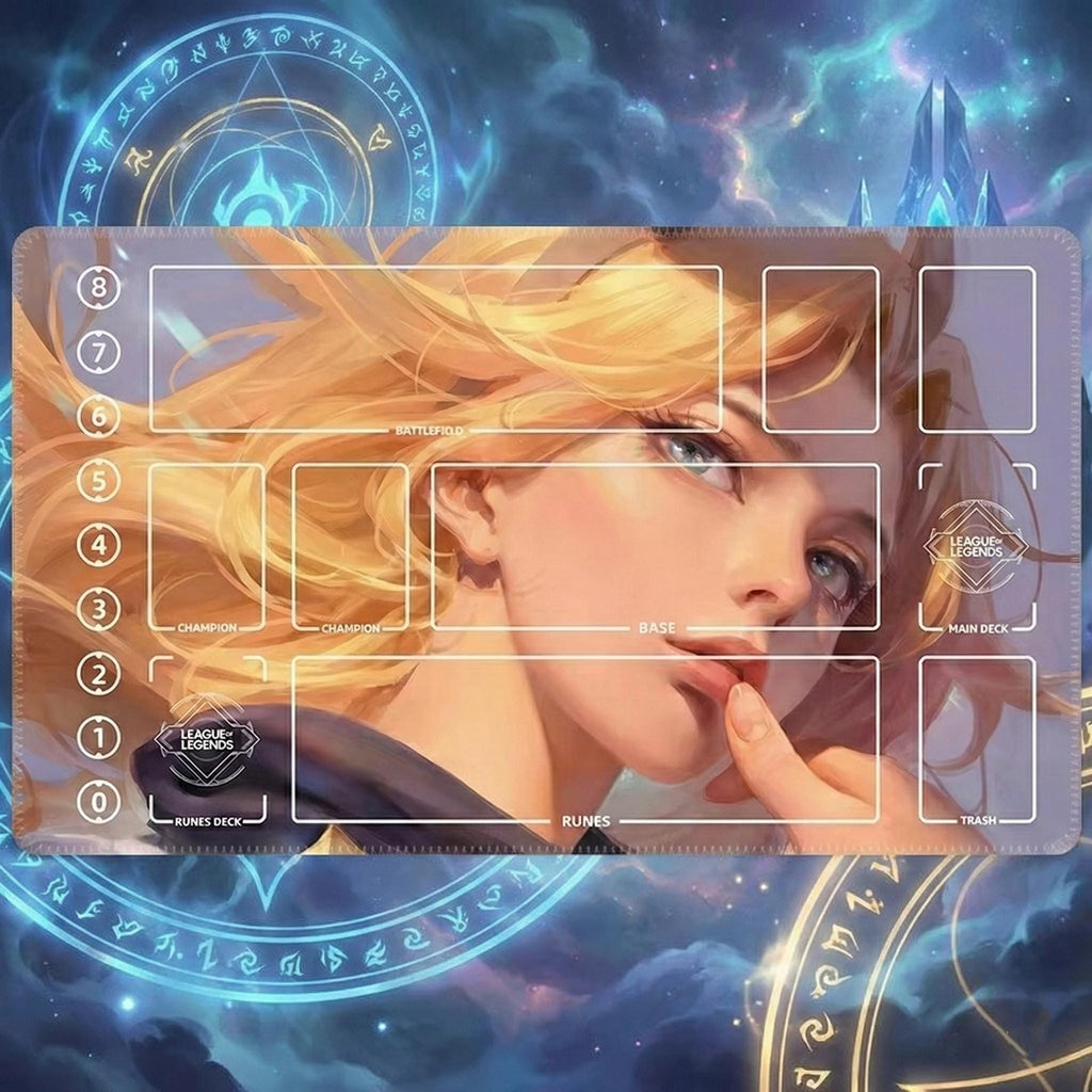 Lux Crownguard League of Legends Riftbound Playmat | Trading Card Game Pad | LOL Desk Mat | 24" x 14" inches Stitched Edges