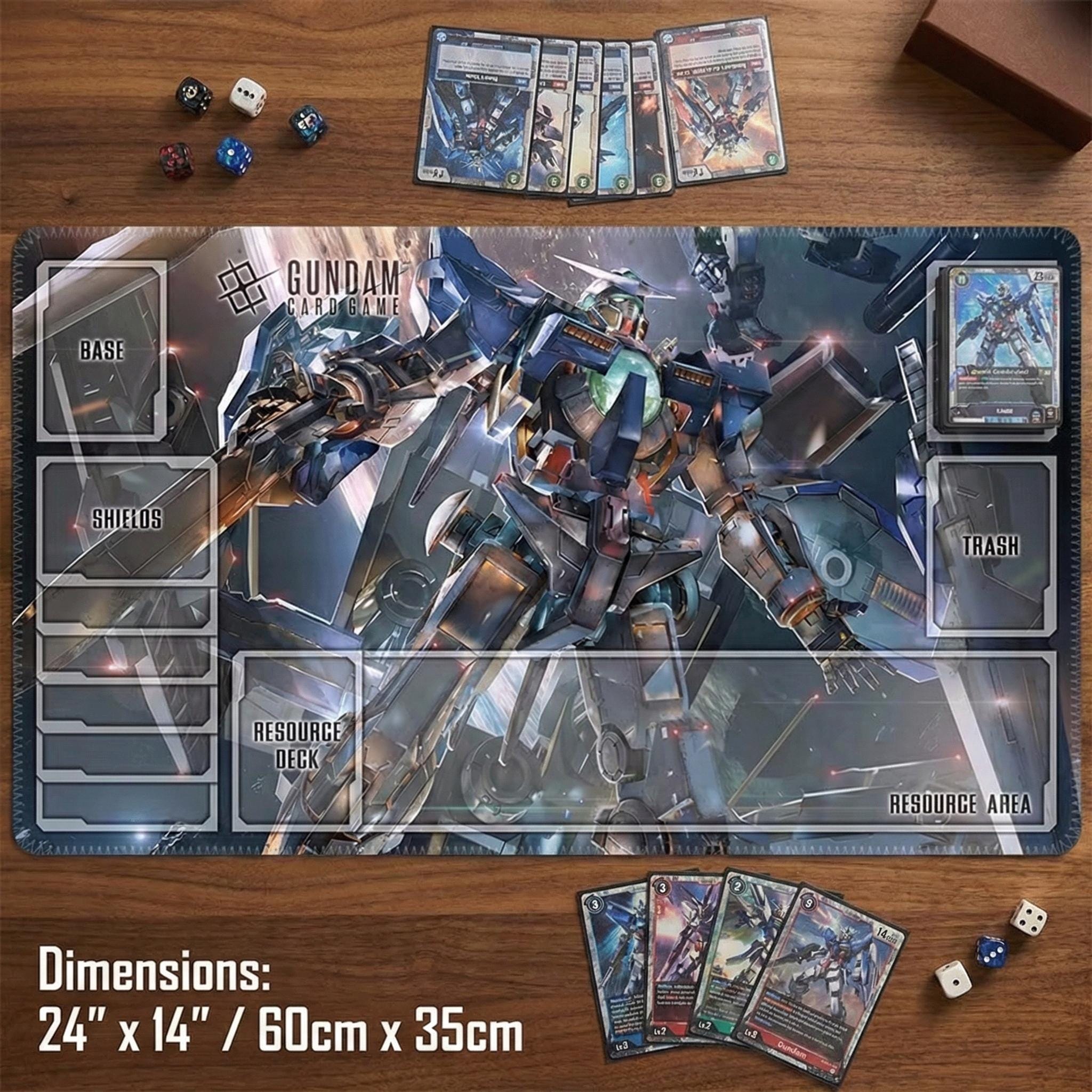 Gundam Card Game Playmat with Zones, 24x14 TCG Mat, Anime Desk Mat, Mecha Gaming Pad, Gundam TCG Gift for Him, Stitched Edge Card Mat
