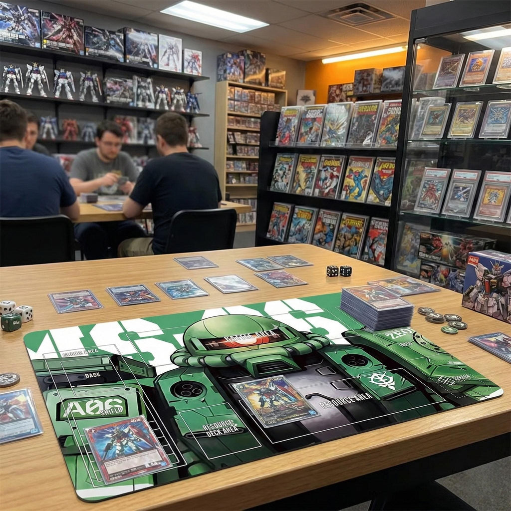 MS-06 Zaku II Gundam TCG Playmat 24x14", Mobile Suit Desk Mat, Non-Slip Rubber, Pro Card Game Pad 600x350x2mm, Fan Art Gamer Gift