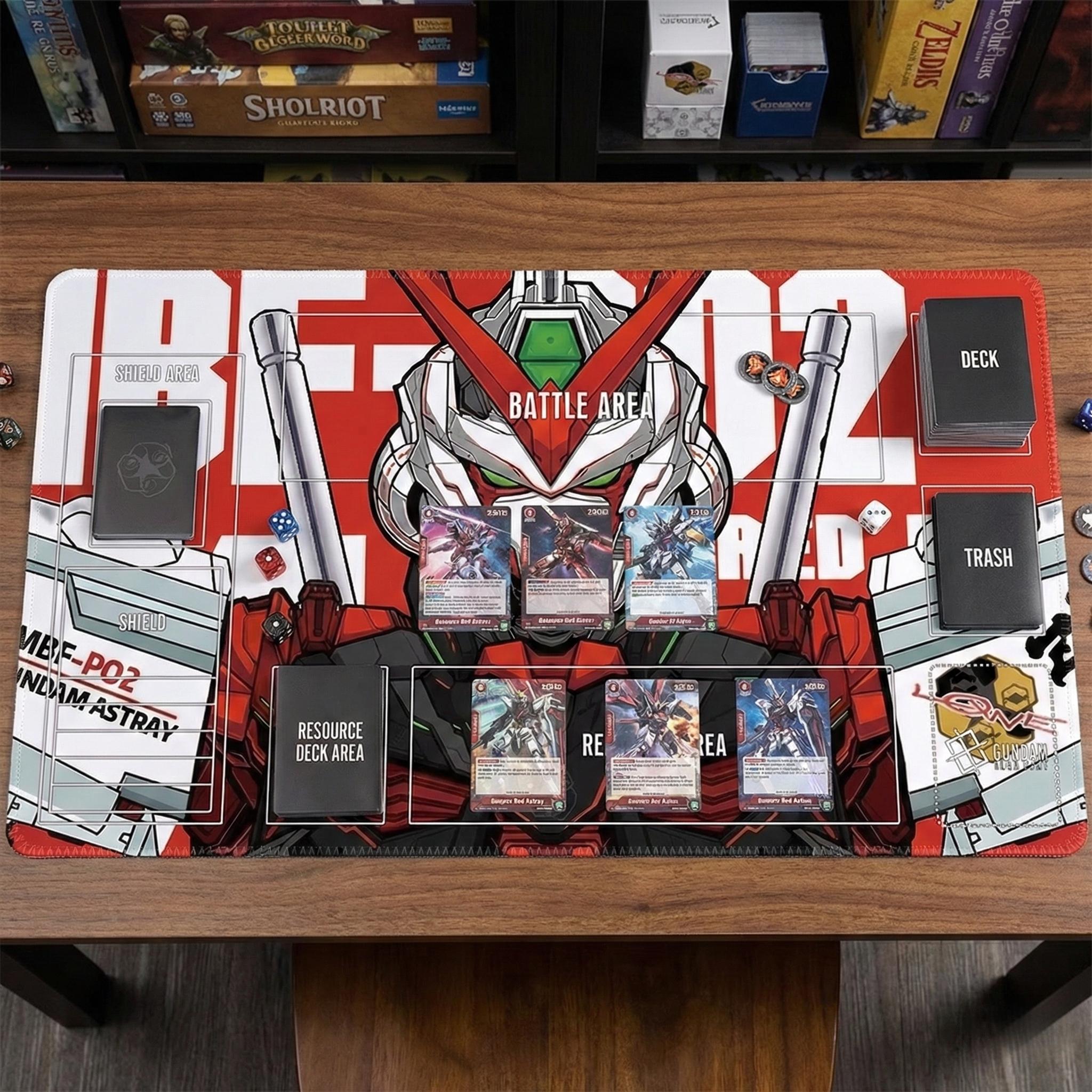 Gundam Astray MBF-P02 Playmat, Stitched Card Game Pad, 24x14 Rubber Desk Mat