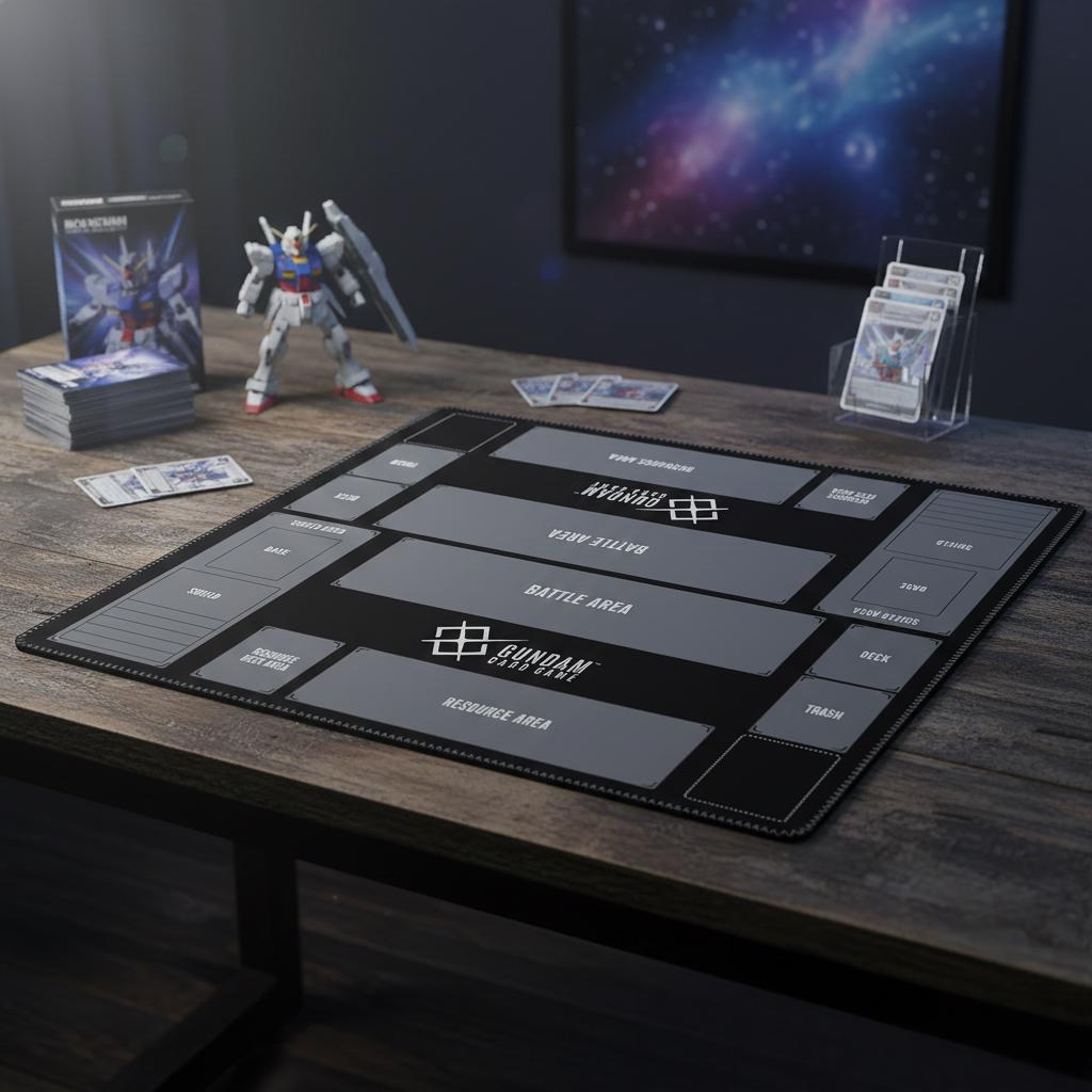 Duo Gundam TCG Playmat | 2 Player Card Game Battle Mat | Double Field Resource & Battle Zones | Two-Player Layout 60x60cm| Black 24 x 24"