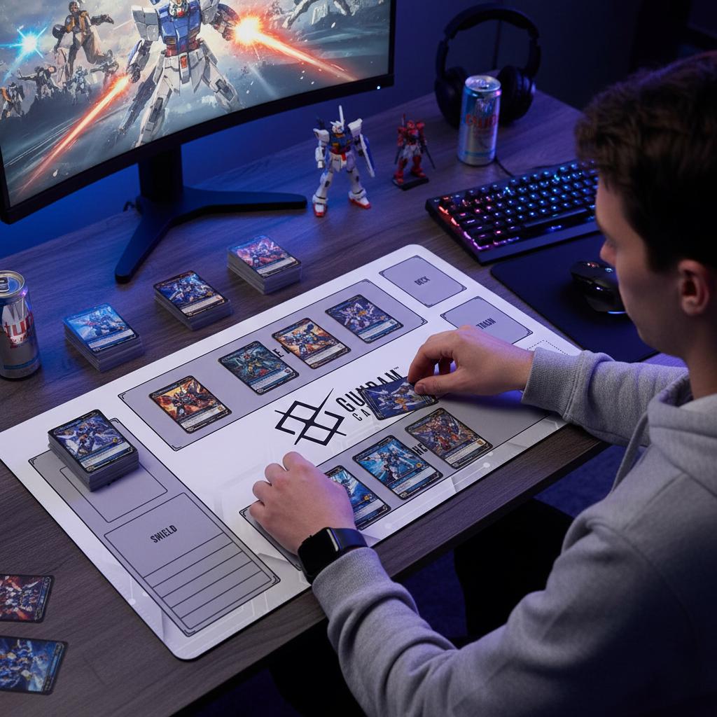 Gundam Card Game Playmat with Zones | 24x14 inches Card Mat for GCG Gift | Gray