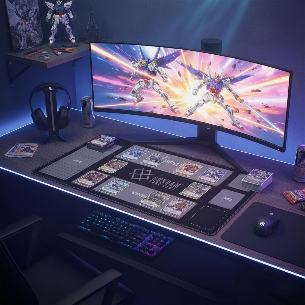 Gundam Card Game Playmat with Zones | 24x14 inches Card Mat for GCG Gift | Simple TCG Mat