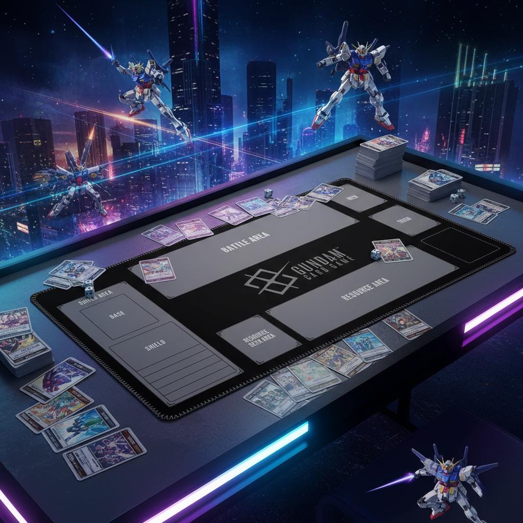 Basic Gundam Card Game Playmat with Zones | 24x14 inches Card Mat for GCG Gift | Simple TCG Mat