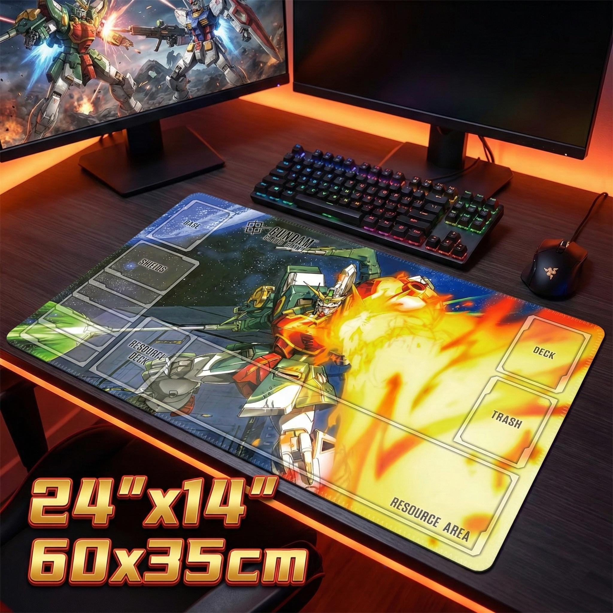 Altron Gundam Card Game Playmat with Zones | Gundam Wing TCG Desk Mat | 24x14 Anime Gaming Mousepad | Mobile Suit Gift for TCG Players