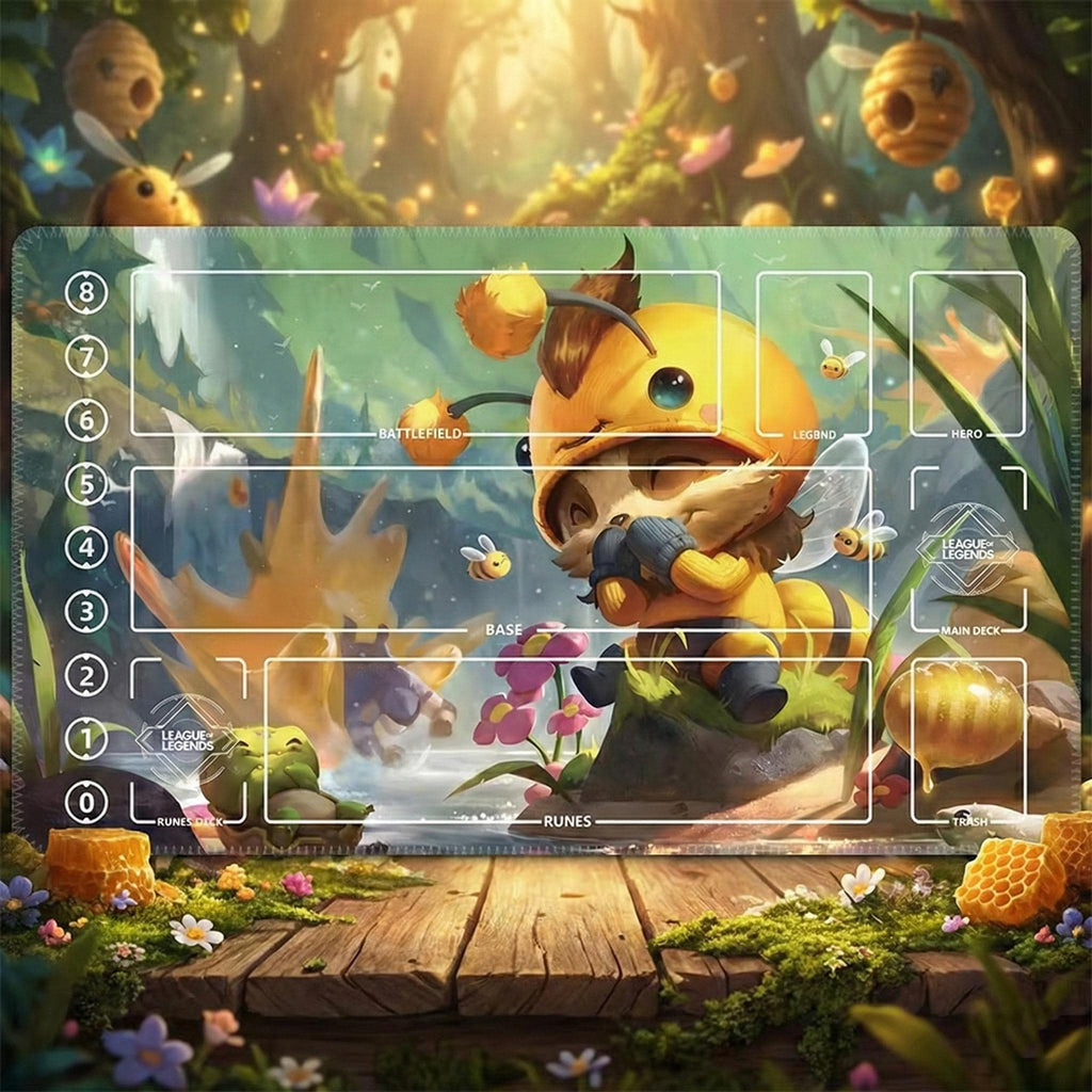 Teemo Riftbound Playmat Stitched Edges - Cute Beemo Inspired League of Legends Trading Card Game  - 24" x 14" inches (600 x 350 mm)