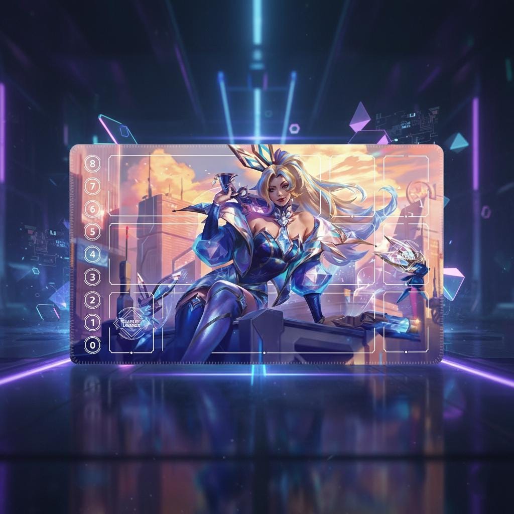 Seraphine Superstar Arcana Riftbound LOL Playmat - League of Legends Inspired Trading Card Game - 24" x 14" inches Stitched Edges