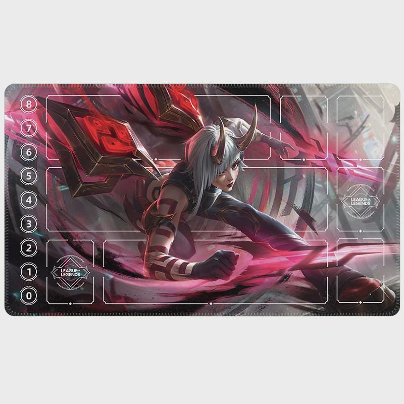 Irelia Blood Moon Riftbound LOL Playmat - League of Legends Inspired Trading Card Game - 24" x 14" inches (600 x 350 x 2 mm) Stitched Edges