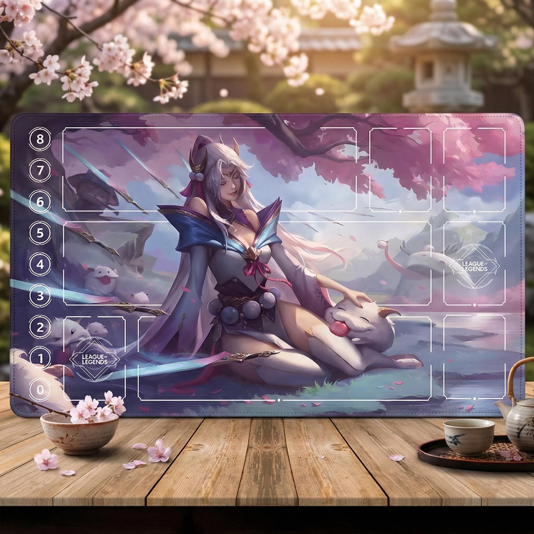 Irelia Spirit Blossom Riftbound LOL Playmat - League of Legends Inspired Trading Card Game - 24" x 14" inches Stitched Edges
