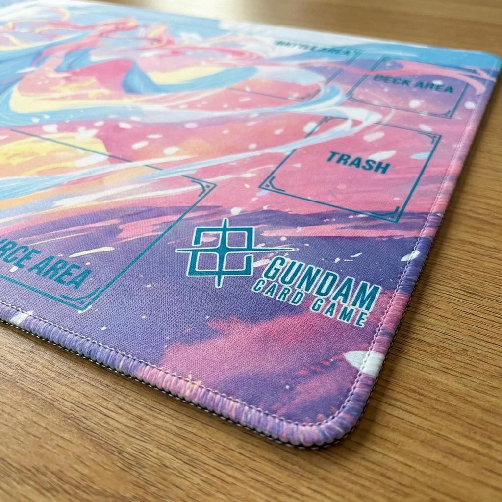 Lacus Clyne Gundam Card Game Playmat with Zones | Pink Cherry Blossom GCG Mat 24x14 | Gundam SEED Anime Desk Mat | TCG Gift for Players