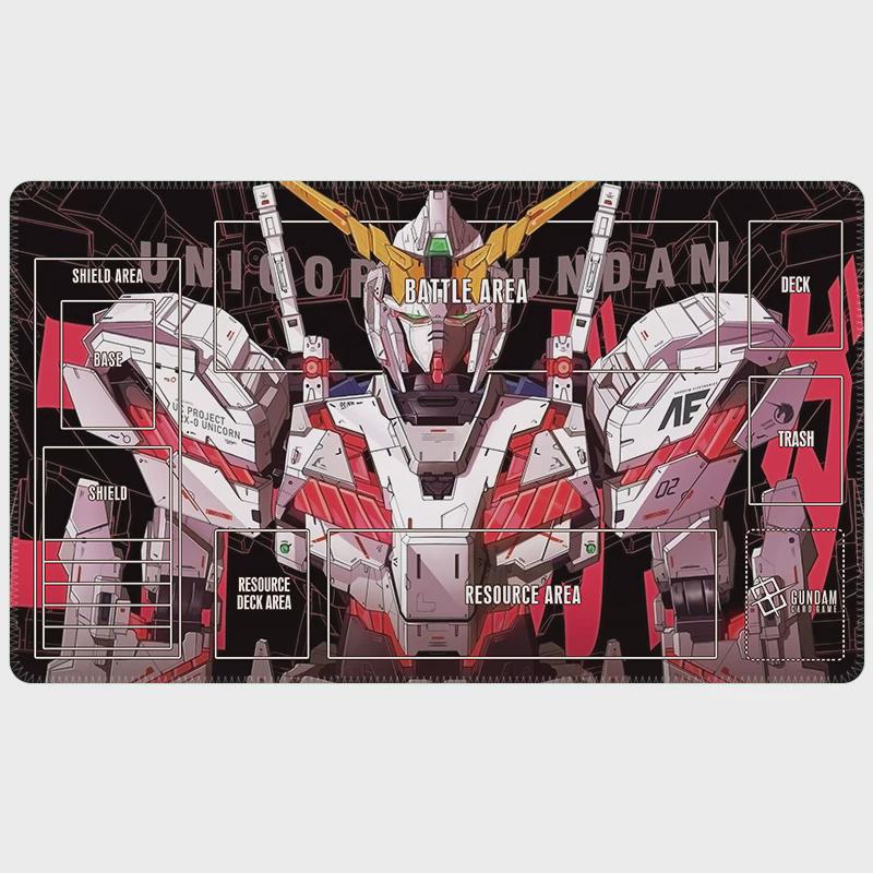 Unicorn Gundam TCG Playmat with Zones | 24x14 RX-0 Mecha Card Game Mat | GCG Accessories | Stitched Edges