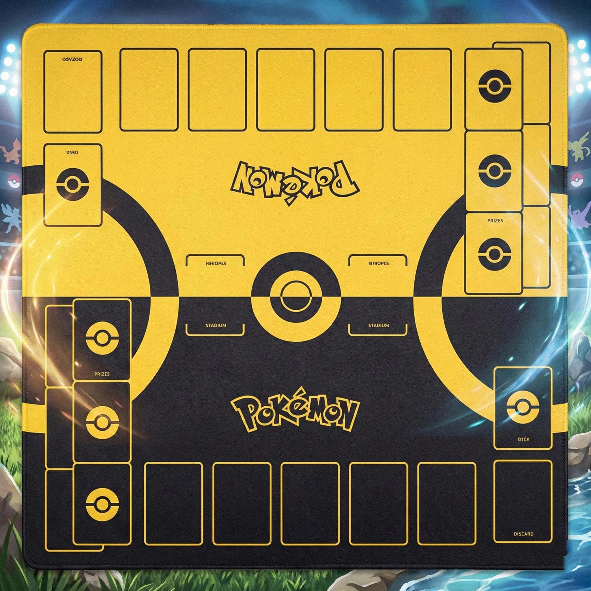 Two Player Pokemon Playmat | Duo PTC Battle Mat | Double Field Resource & Zones |  24 x 24 inches