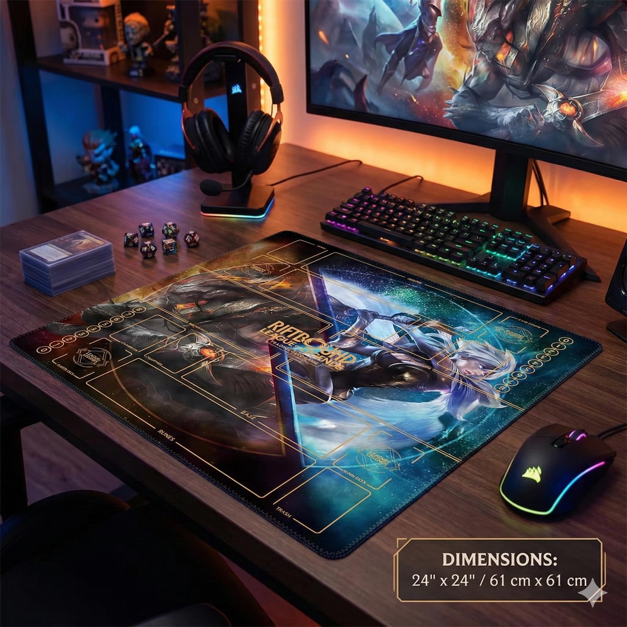 Aatrox & Riven Riftbound Playmat Two Players - League of Legends Trading Card Game - Duo Zones Battlefield 24" x 24" inches (60x60 cm)