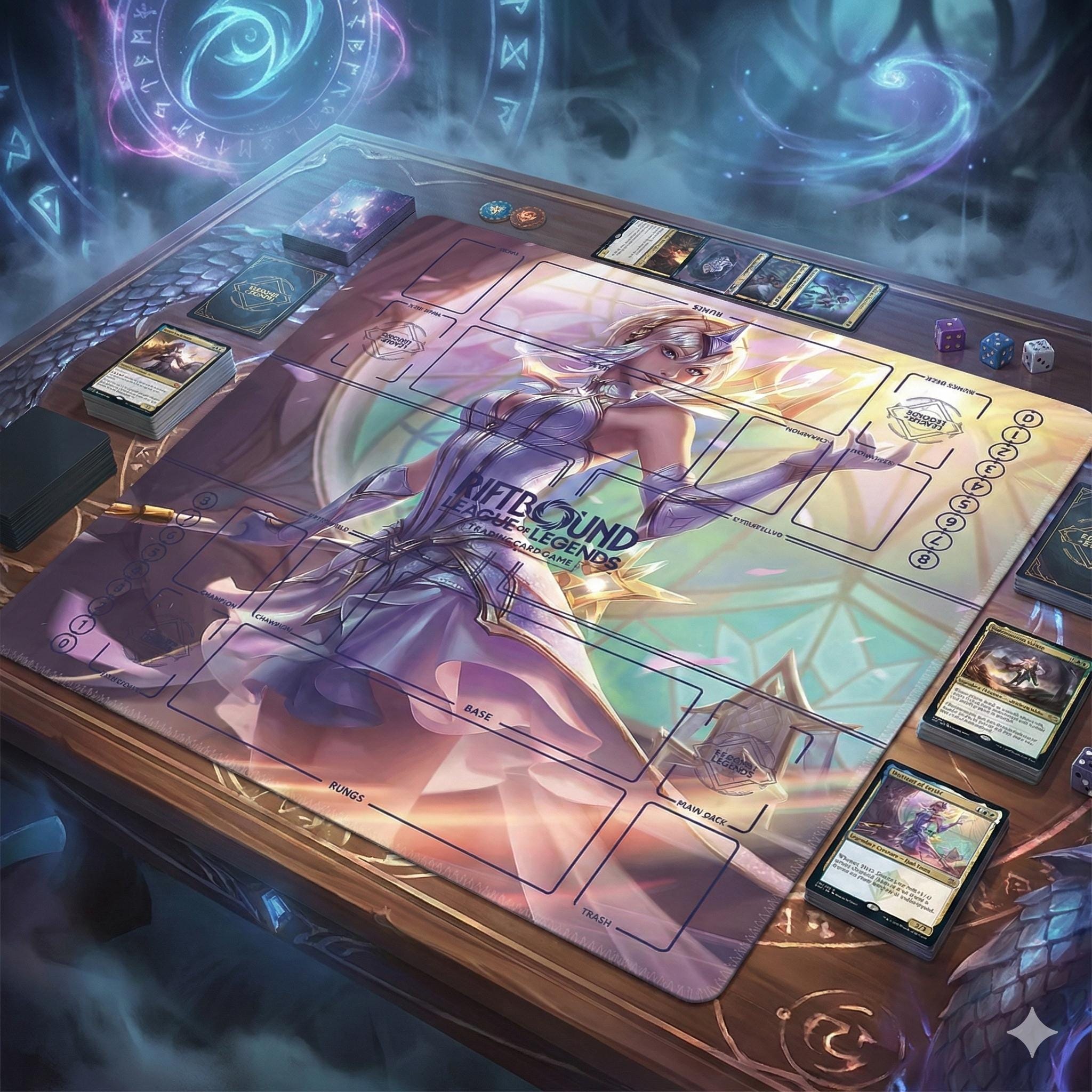 Lux Riftbound Playmat Two Players - League of Legends Trading Card Game - Duo Zones Battlefield 24" x 24" inches (60x60 cm)