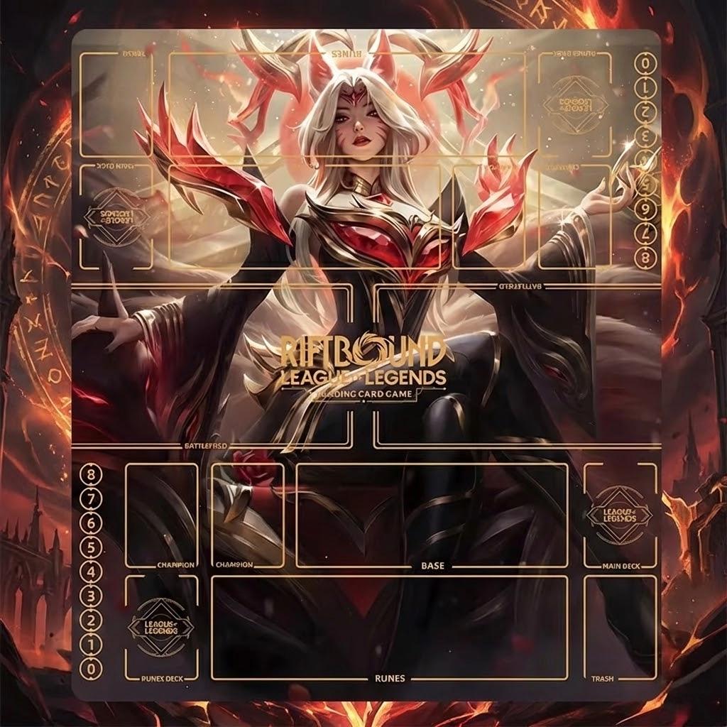 Ahri Riftbound Playmat Two Players - League of Legends Trading Card Game - Duo Zones Battlefield 24" x 24" inches (60x60 cm)