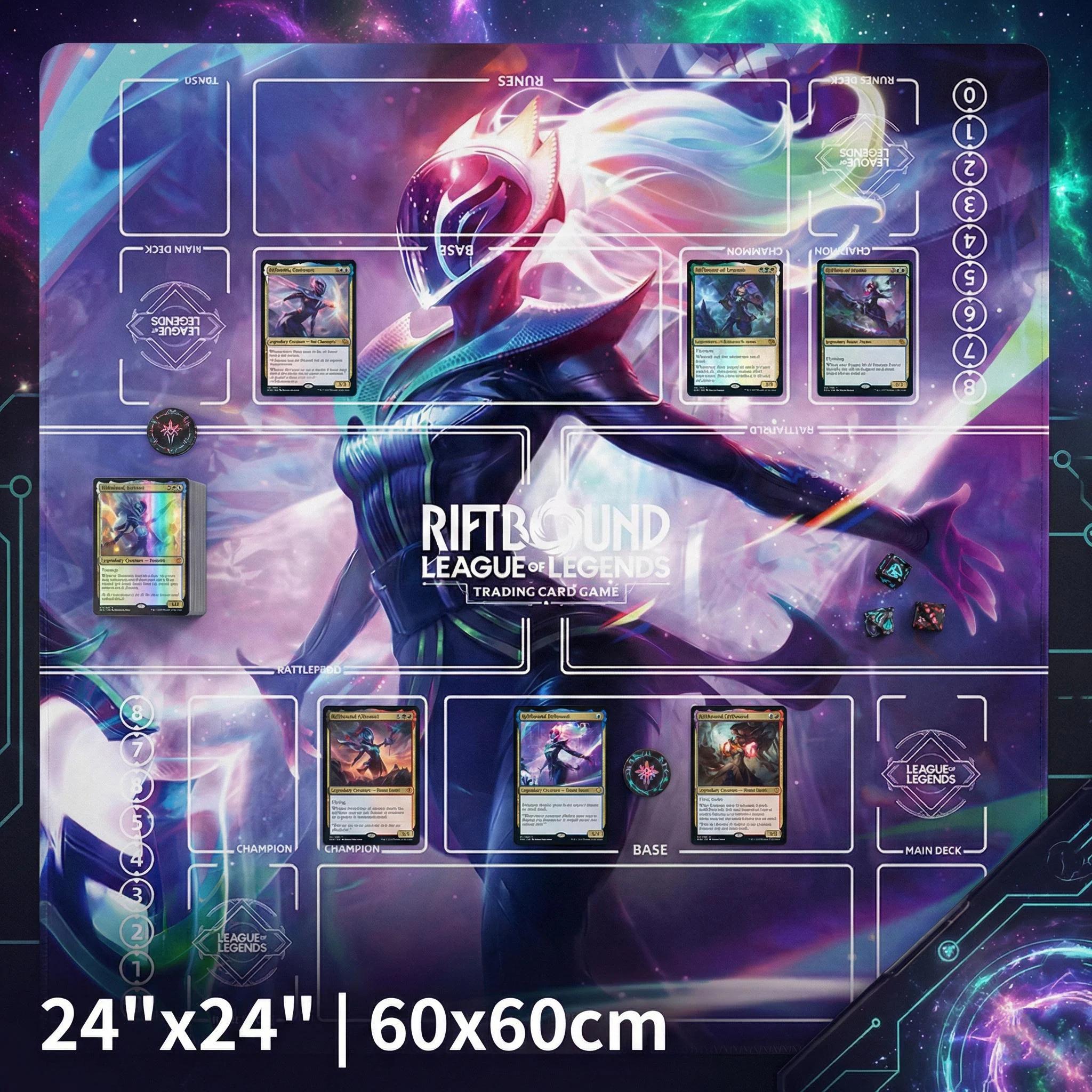 Diana Riftbound Playmat Two Players - League of Legends Trading Card Game - Duo Zones Battlefield 24" x 24" inches (60x60 cm)