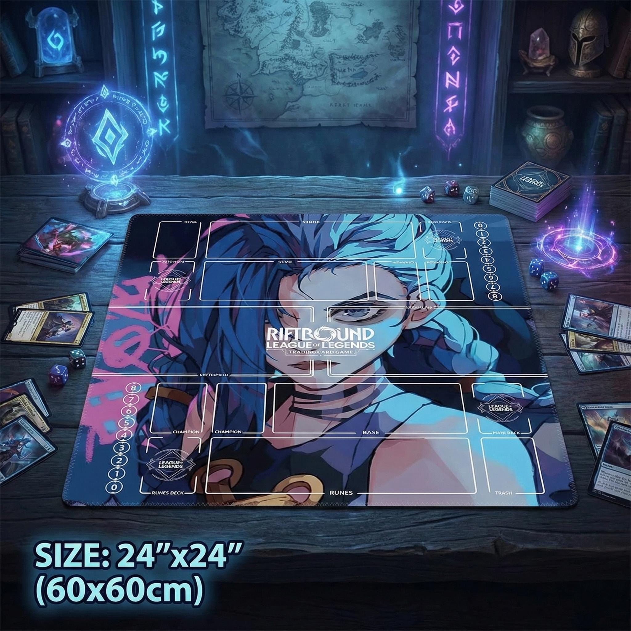 Jinx Riftbound Playmat Two Players - League of Legends Trading Card Game - Duo Zones Battlefield 24" x 24" inches (60x60 cm)