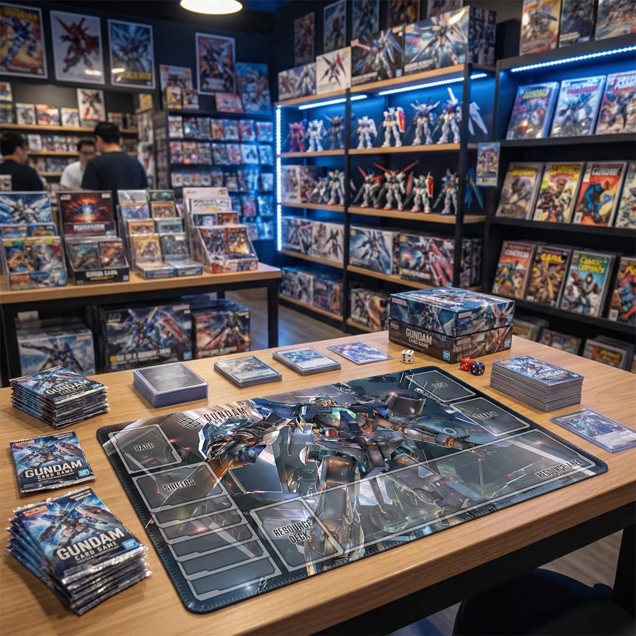 Gundam Card Game Playmat with Zones, 24x14 TCG Mat, Anime Desk Mat, Mecha Gaming Pad, Gundam TCG Gift for Him, Stitched Edge Card Mat