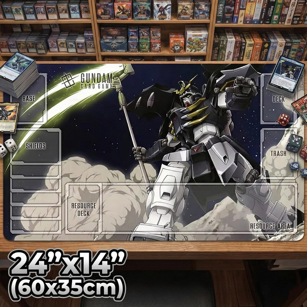 Deathscythe Hell Gundam TCG Playmat with Zones | 24x14 Large Card Game Mat & Desk Mousepad | XXXG-01D2 Gundam Wing Gaming Gift Accessories