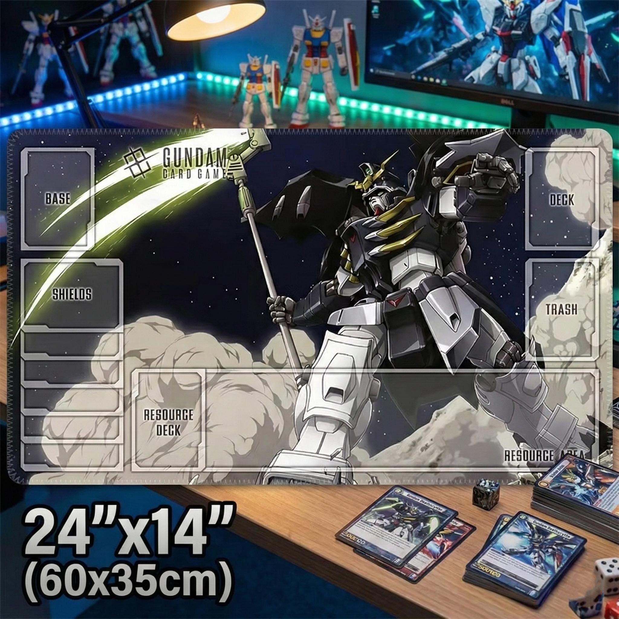 Deathscythe Hell Gundam TCG Playmat with Zones | 24x14 Large Card Game Mat & Desk Mousepad | XXXG-01D2 Gundam Wing Gaming Gift Accessories