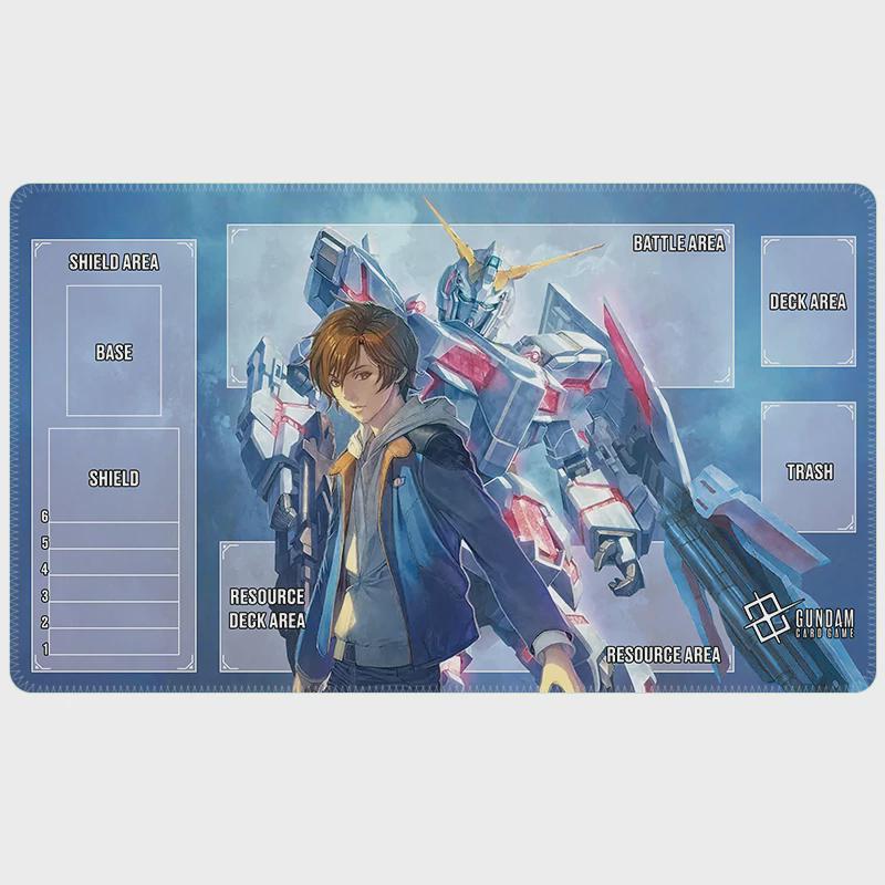 Gundam Card Game Playmat Unicorn Gundam & Banagher Links–GCG TCG Desk Mat with Zones–24x14 Gaming Mat–Mobile Suit Gundam Unicorn Card Mat