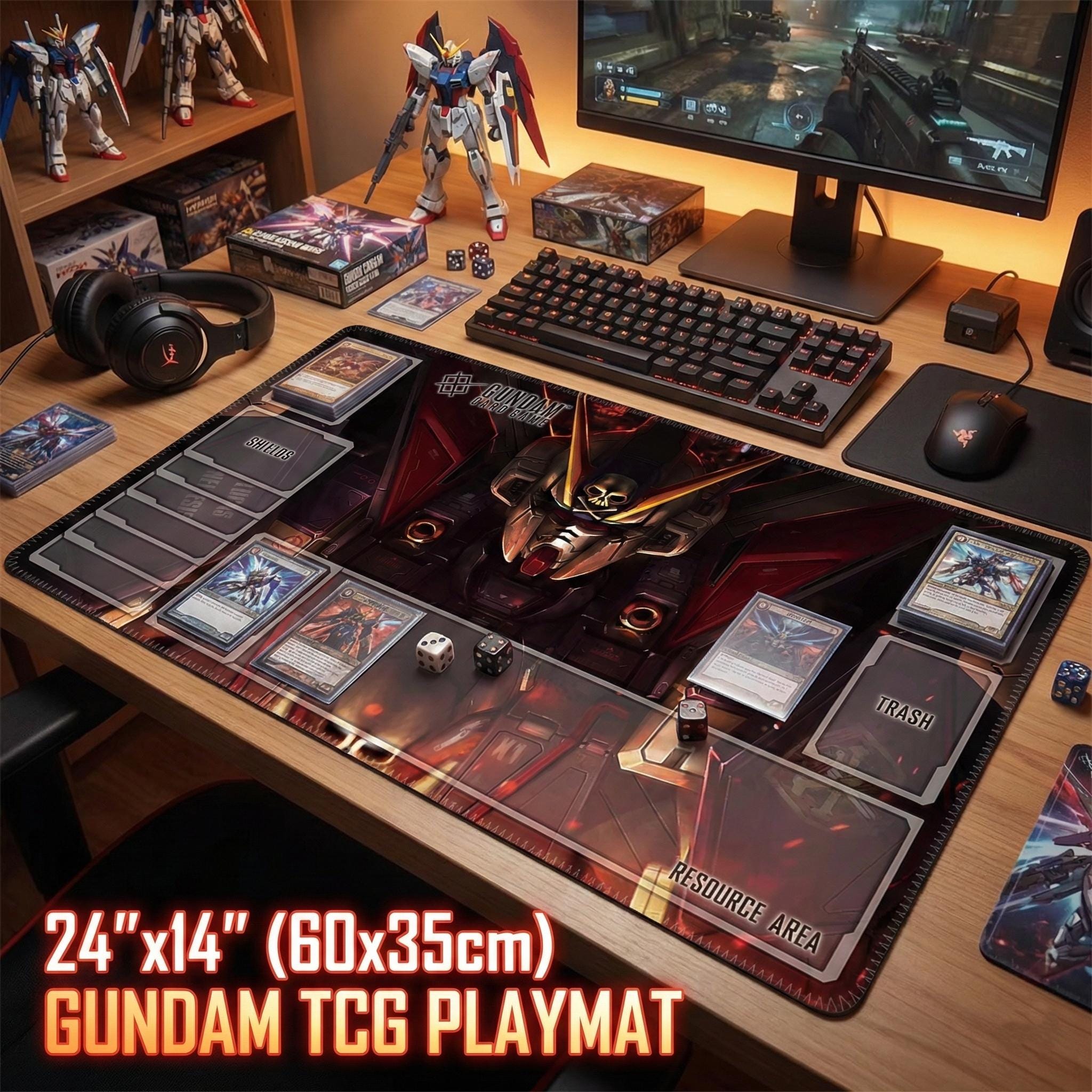 Gundam Card Game Playmat with Zones | 24x14 inches Card Mat for GCG Gift | Crossbone Gundam X-1