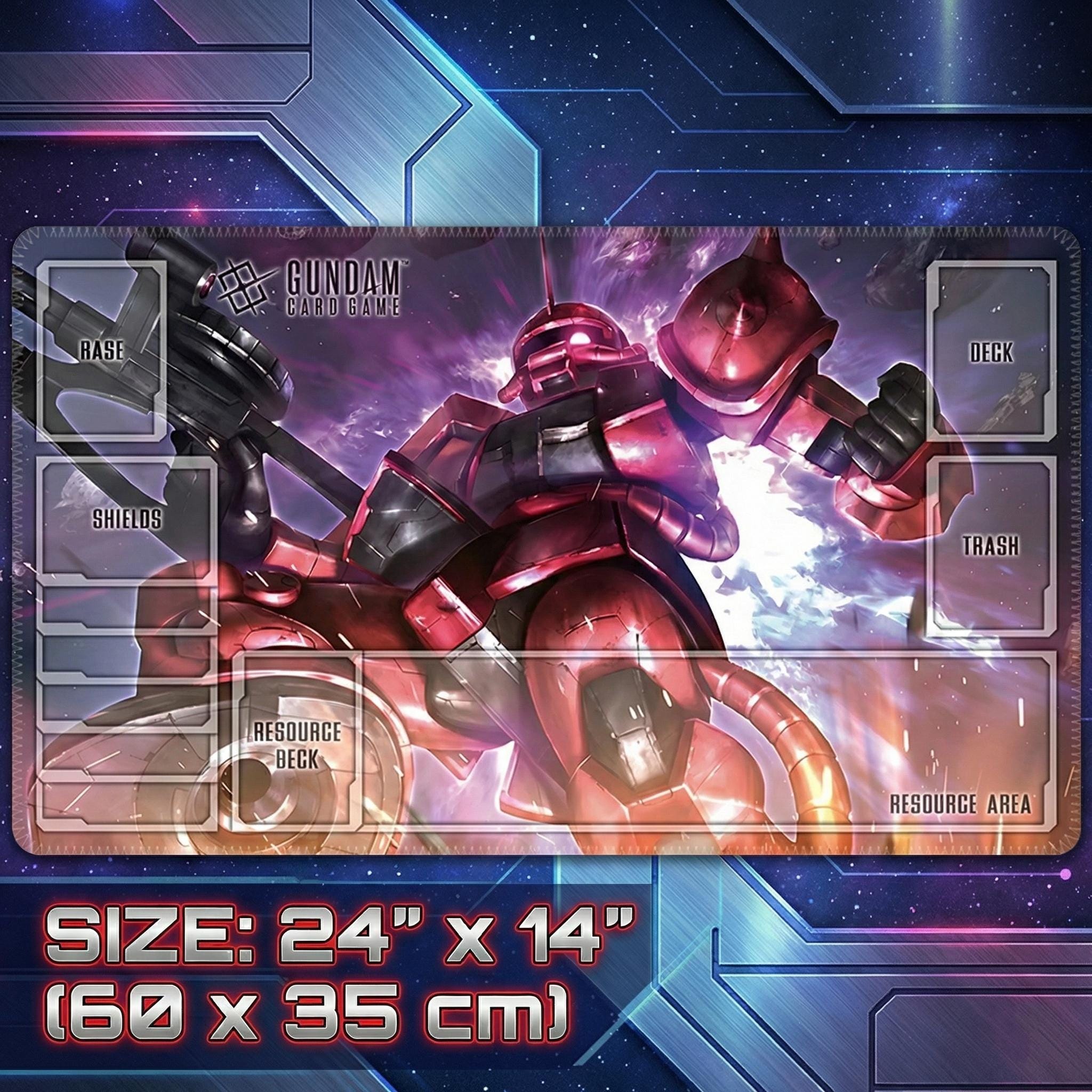 Char Aznable Ms-06S Zaku II Gundam Card Game Playmat with Zones | Red Comet GCG Mat 24x14 | Mecha Anime Desk Mat | Gaming Gift for TCG Fans