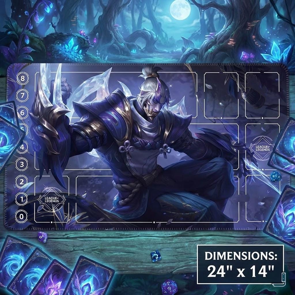 Zed Prestige Spirit Blossom League of Legends Riftbound Playmat | Trading Card Game Pad | LOL Desk Mat | 24" x 14" inches Stitched Edges