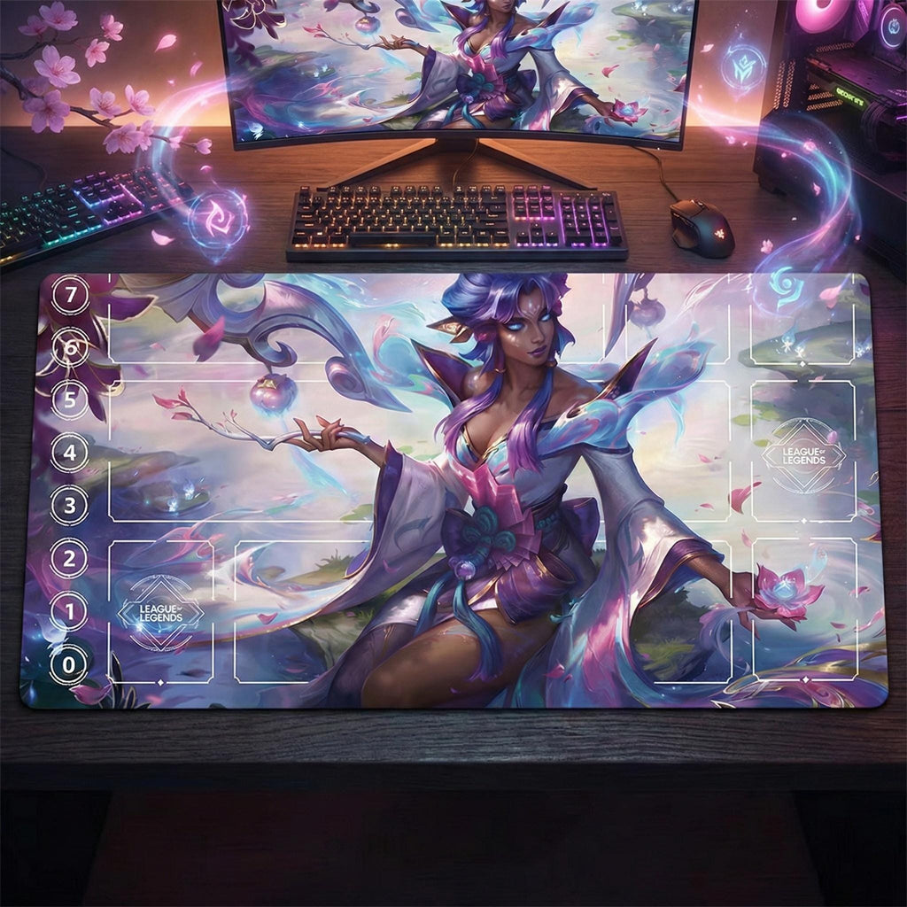 Karma Spirit Blossom League of Legends Riftbound Playmat | Trading Card Game Pad | LOL Desk Mat | 24" x 14" inches Stitched Edges