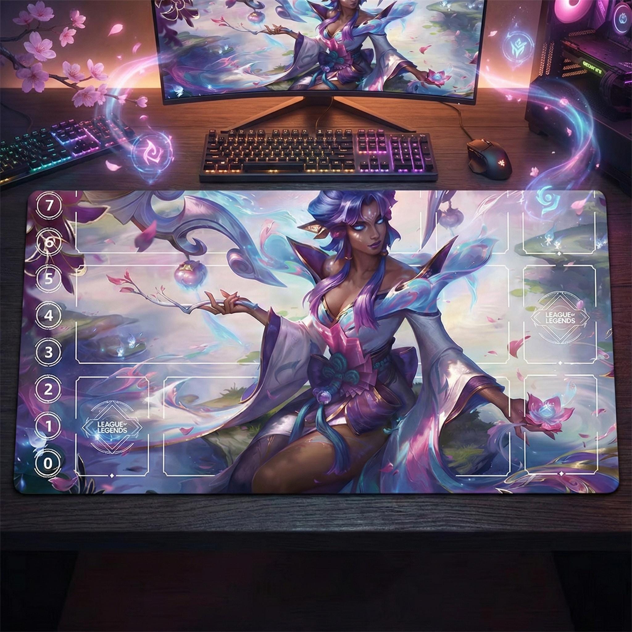 Karma Spirit Blossom League of Legends Riftbound Playmat | Trading Card Game Pad | LOL Desk Mat | 24" x 14" inches Stitched Edges