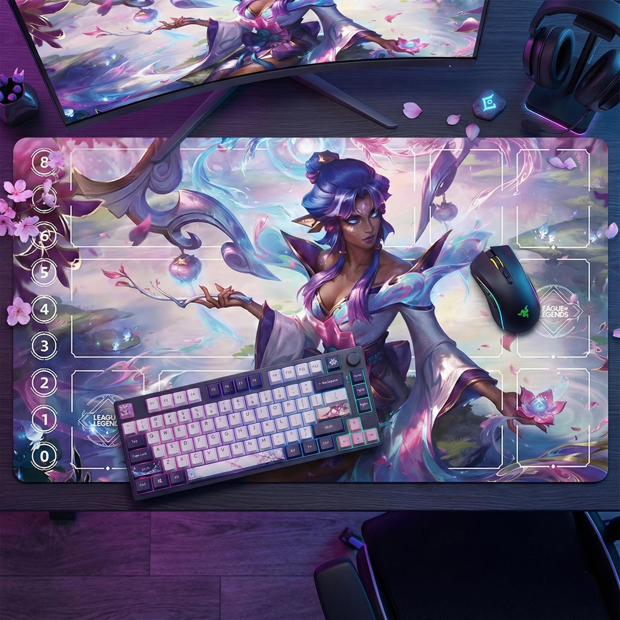 Karma Spirit Blossom League of Legends Riftbound Playmat | Trading Card Game Pad | LOL Desk Mat | 24" x 14" inches Stitched Edges