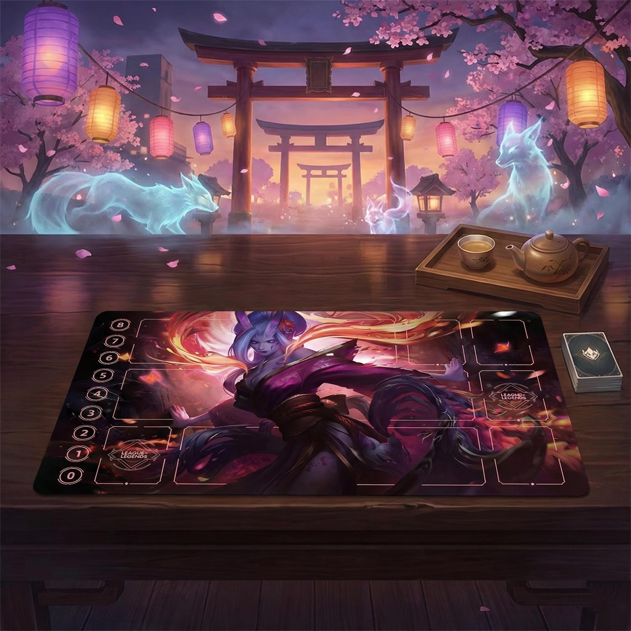 Ahri Spirit Blossom League of Legends Riftbound Playmat | Trading Card Game Pad | LOL Desk Mat | 24" x 14" inches Stitched Edges