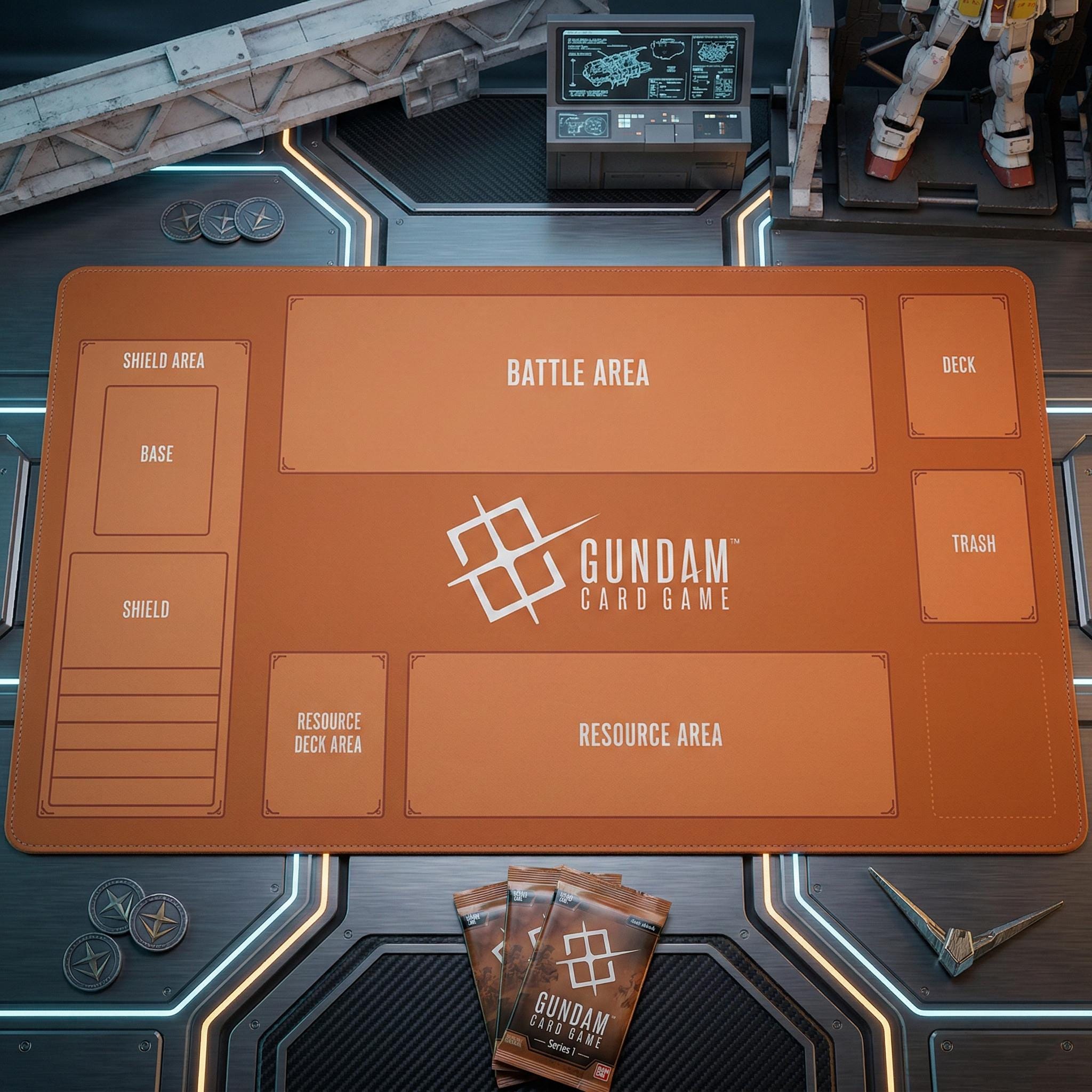 Gundam Card Game Playmat – Orange TCG Desk Mat with Zones (24x14)