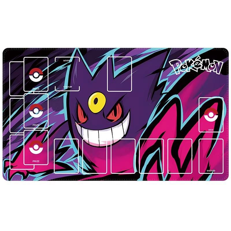 Gengar Pokemon Playmat | Ghost TCG Card Game Mat 24x14" | Gengar Ghost Poison Aesthetic Gaming Desk Mat with Zones