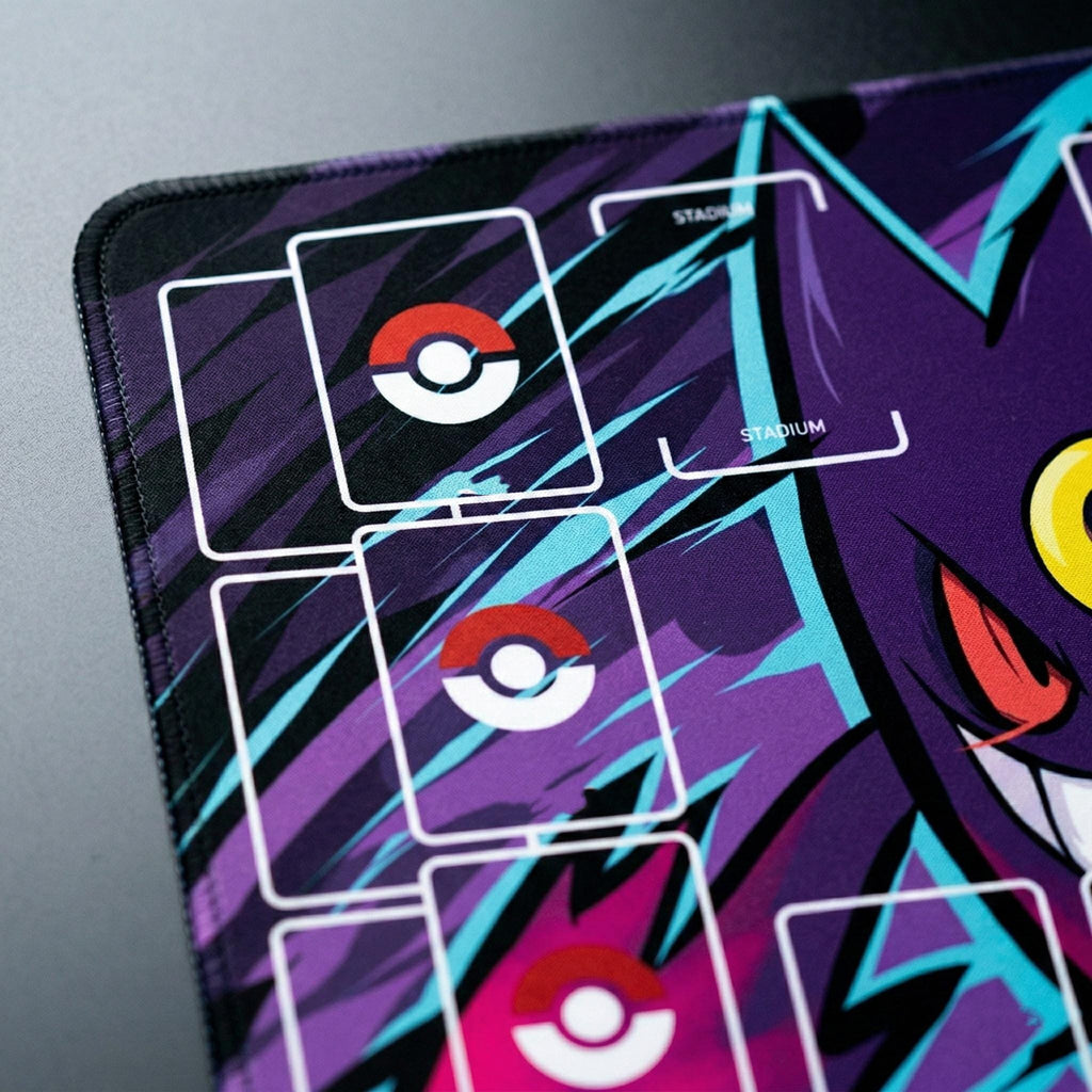 Gengar Pokemon Playmat | Ghost TCG Card Game Mat 24x14" | Gengar Ghost Poison Aesthetic Gaming Desk Mat with Zones