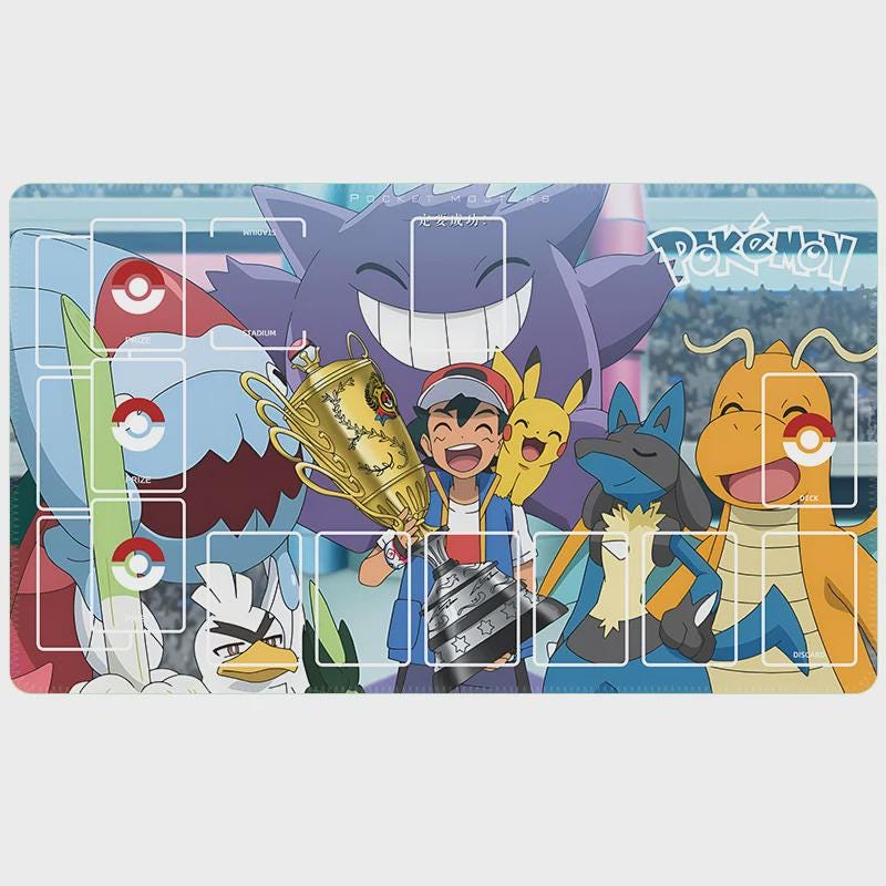 Ash Ketchum Pikachu Gengar Pokemon Playmat | Pokemon Ultimate Journeys Series Playmat | 24x14 Inch