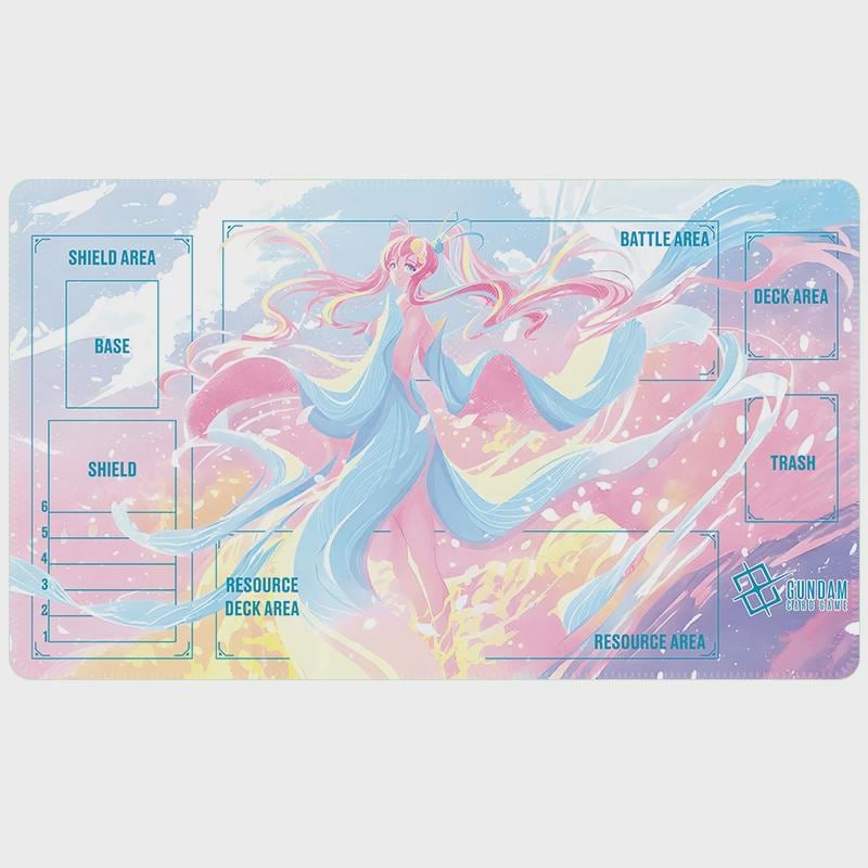 Lacus Clyne Gundam Card Game Playmat with Zones | Pink Cherry Blossom GCG Mat 24x14 | Gundam SEED Anime Desk Mat | TCG Gift for Players